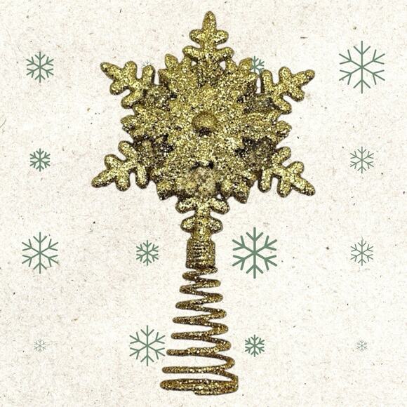 Gold Glitter Snowflake Mini Tree Topper Christmas Decor Metal Spiral - Picture 1 of 2